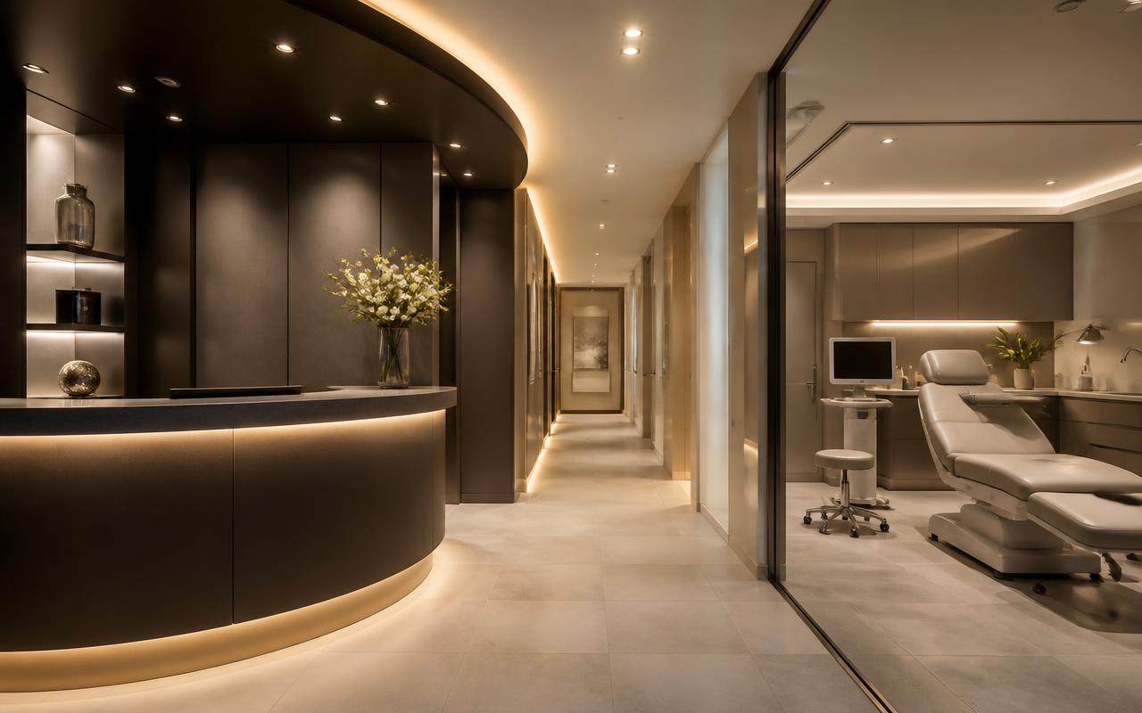 Modern private clinic reception and consulting room